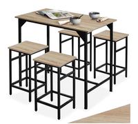 TecTake® Mesa Alta de Bar con 4 Taburetes, Mueble de Cocina Estilo Industrial, Diseño Comedor y Mesa Cocina, Muebles de Salon, Taburete - 100 x 124 x 88,5 cm Madera Industrial Clara, Roble Sonoma