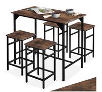 TecTake® Mesa Alta de Bar con 4 Taburetes, Mueble de Cocina Estilo Industrial, Diseño Comedor y Mesa Cocina, Muebles de Salon, Taburete - 100 x 124 x 88,5 cm Madera Industrial Oscura, Rústica