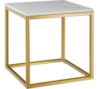 Tectake Mesa auxiliar cuadrada de mármol y acero, 45x45x47,5 cm, dorado/blanco