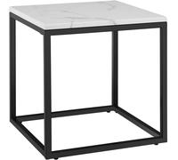 Tectake Mesa auxiliar cuadrada de mármol y acero, 45x45x47,5 cm, negro/blanco