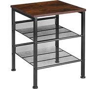 TecTake® Mesa Auxiliar Estilo Industrial, 40,5 x 40 x 50,5 cm, Capacidad de Carga: (Estante Superior) 75 kg, (Estante de Rejilla) 25 kg (Madera Industrial Oscura, rústica)