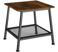 TecTake® Mesa Auxiliar Estilo Industrial, 45,5 x 45 x 47 cm, Capacidad de Carga: (Estante Superior) 75 kg, (Estante de Rejilla) 25 kg (Madera Industrial Oscura, rústica)