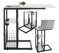 TecTake® Mesa Auxiliar para Portátil, Mesa en Forma de C con Estación de Carga, 2 Puertos AC y USB, Mesita de Noche, Bandeja para Cama o Sofá, Mesa para Cama, Salón, Sofá, Mueble Auxiliar - Blanco