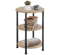 TecTake® Mesa Auxiliar Redonda, 3 Estantes MDF y Acero, para Salon y Dormitorio, Mesitas de Noche, Decoracion Hogar, Mesita de Noche - 40 x 40 x 61 cm Madera Industrial Clara, Roble Sonoma