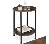 TecTake® Mesa Auxiliar Redonda con 2 Estantes, Mesa Auxiliar Salon, Mesita Auxiliar, Mesa Pequeña, Mesa de Centro, Decoracion Hogar, Muebles - 45 x 45 x 64 cm Madera Industrial Oscura, Rústica