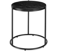 tectake® Mesa Auxiliar Redonda, Mesita Centro Ovalada, Tapa con Acabado en Mármol, Estructura Acero, Mesas Redondas Pequeñas, Mesita Auxiliar Comedor, Mesas Bajas - Negro/Negro