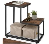 TecTake® Mesa Auxiliar Salon con 2 Tableros y 1 Estante, Decoracion Hogar, Mesita Auxiliar Salon, Muebles Oficina, Mesas Auxiliares - 60,5 x 35,5 x 60,5 cm Madera Industrial Oscura, Rústica