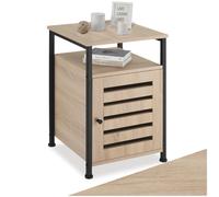TecTake® Mesa Auxiliar Salon Estilo Industrial 2 Estantes y Puerta, Mesita de Noche, Decoracion Hogar, Mesitas de Noche, Mesita Auxiliar - 40,5 x 40,5 x 60,5 cm Madera Industrial Clara, Roble Sonoma