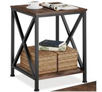 TecTake® Mesa Auxiliar Salon Estilo Industrial con 2 Estantes y Pies Ajustables, Mesitas de Noche, Decoracion Hogar, Muebles, Oficina - 40,5 x 40,5 x 52,2 cm Madera Industrial Oscura, Rústica