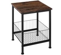 tectake® Mesa Auxiliar Salon, Mesa Auxiliar Sofa con Cesta de Rejilla, Montaje Sencillo, Muebles Salon, Decoracion Hogar, Oficina - 40 x 40 x 55,5 cm Madera Industrial Oscura, Rústica
