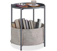 tectake® Mesa Auxiliar Salon Redonda con Bandeja Extraíble, Mesa de comedor, Mueble Auxiliar para Comedor, Mueble Salon, Mesitas de Noche - 45,5 x 45,5 x 53 cm Gris Oscuro