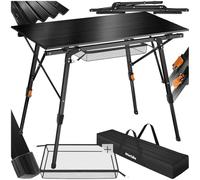 tectake® Mesa Camping Plegable con Altura Ajustable, Mesa Auxiliar de Aluminio con Topes, Mesa Exterior para Jardín, Terraza, Picnic, con Red de Almacenamiento y Bolsa de Transporte, 90x52x70 - negra