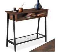 TecTake® Mesa Consola de Estilo Industrial, Estante de Rejilla, Espacio de Almacenamiento, Mueble Auxiliar Salón, Aparadores para Salon - 100 x 35 x 80,5 cm Madera Industrial Oscura, Rústica