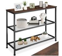 TecTake® Mesa Consola Retro, con 2 Estantes de Eejilla, Mueble Auxiliar para Entrada, Mueble Recibidor, Mesa de Centro, Robusta y Estable - Madera Industrial Oscura, Rústica