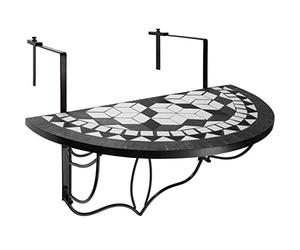 tectake Mesa de Balcón Plegable Mosaico, Mesa para Colgar, (Negro-Blanco)