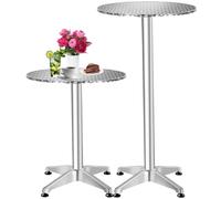 TecTake® Mesa de Bar Bistró en Aluminio, Ajustable a 2 Alturas: 70 o 110 cm, Mesa Alta Bar con Tablero Ø: 60 cm, Mesa Auxiliar Mesa Cocina, con Tablero Revestido en Acero Inoxidable Pulido