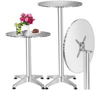 TecTake® Mesa de Bar Bistró en Aluminio, Ajustable a 2 Alturas: 75 o 115 cm, Mesa Alta Bar con Tablero Ø: 60 cm, Mesa Auxiliar Plegable, Mesa Cocina, con Tablero Revestido en Acero Inoxidable Pulido