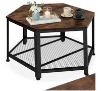 TecTake® Mesa de Centro con Estante de Rejilla, Mesa Auxiliar Sofa, Decoracion Hogar, Oficina, Mesita Auxiliar, Muebles, Mesas de Centro - 75 x 86,5 x 46,5 cm Madera Industrial Oscura, Rústica