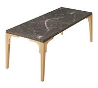 TecTake® Mesa de Jardín Exterior de Ratán, Aluminio y Madera, 196 x 97 x 176 cm, Muebles Jardín Exterior Resistentes a Intemperie, Tablero Gres Extraíble, Topes en Patas, Fácil Montaje - Natural