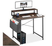 TecTake® Mesa Escritorio Industrial, con Soporte Monitor y Estante Lateral, Estructura de Acero, Escritorio Oficina, Mesa Gaming - 55 x 80 x 90 cm Madera Industrial Oscura, Rústica