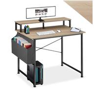 Tectake mesa de escritorio con estante y bolsa de tela - madera industrial clara, roble sonoma, 120 cm