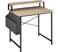 tectake® Mesa Escritorio Industrial, con Soporte Monitor y Estante Lateral, Estructura de Acero, Escritorio Oficina, Mesa Gaming - 55 x 80 x 90 cm Madera Industrial Clara, Roble Sonoma
