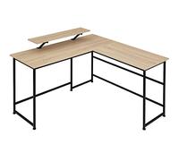 tectake® Mesa Escritorio, Mesa Gaming con Superficie Móvil, Pies Ajustables en Altura, Escritorio para Ordenador, - 140 x 130 x 76,5 cm Madera Industrial Clara, Roble Sonoma