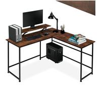 tectake® Mesa Escritorio, Mesa Gaming con Superficie Móvil, Pies Ajustables en Altura, Escritorio para Ordenador, - 140 x 130 x 76,5 cm Madera Industrial Oscura, Rústica