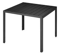 TecTake® Mesa Jardín Exterior de Aluminio 90x90x74,5cm, Mesa Terraza con Tablero de Vidrio de Seguridad, Patas Ajustables y con Topes, Mueble Jardín Resistente a Intemperie, Fácil Montaje - Negro