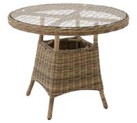 TecTake® Mesa Jardín Exterior de Ratán y Aluminio Inoxidable, Mesa Terraza con Tablero Extraíble de Vidrio de Seguridad, Mueble Jardín Resistente a Intemperie, Topes en Patas, Fácil Montaje - Natural