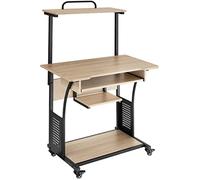 Tectake Escritorio industrial 3 estantes/ruedas 80x65,5x130,5 cm madera clara