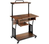 tectake® Mesa Ordenador, Madera y Acero, 3 Niveles de Almacenamiento, Escritorio pc, Muebles Oficina, Mesa Escritorio - 80 x 65,5 x 130,5 cm Madera Industrial Oscura, Rústica