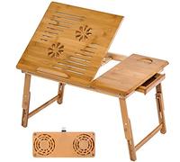 TecTake Mesa para portátil mesita de Cama bambú - Varios Modelos - (55x35cm con Ventilador | no. 401655)