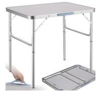 tectake® Mesa Plegable Aluminio, Mesa Camping Plegable con Altura Ajustable, Ligera e Impermeable, Mesa Jardín Exterior con Asa de Transporte, Ideal Acampadas, Jardín, Terraza, Picnic, 75x55x68cm
