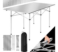 tectake® Mesa Plegable Aluminio, Mesa Camping Plegable, Mesa Jardín Exterior con Asa y Bolsa de Transporte, Impermeable, Fácil Montaje y Limpieza, Ideal Acampadas, Jardín, Terraza, Picnic, 140x70x70cm