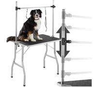 tectake® Mesa Plegable Peluqueria Canina con 2 Brazos Ajustables, Superficie Antideslizante, para Perros y Gatos, Mesa Pequeña, Accesorio para Mascotas - 2 Lazos