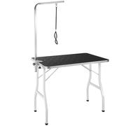 tectake® Mesa Plegable Peluqueria Canina con Brazo Ajustable, Superficie Antideslizante, para Perros y Gatos, Mesa Pequeña, Accesorio para Mascotas - 1 Lazo Negro/Blanco