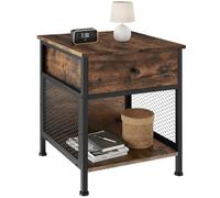 TecTake® Mesita de Noche con Rejilla Lateral, Mesa Auxiliar Sofa, Mesitas de Noche, Decoracion Hogar, Mesa Auxiliar Salon, Oficina, Muebles - 46 x 45 x 55,5 cm Madera Industrial Oscura, Rústica