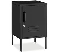 tectake® Mesita de Noche Metálica con Puerta, Mesa Auxiliar con Cerradura Magnética, Mesa Auxiliar Salon, Decoracion Hogar, Mesitas de Noche, Mueble Oficina - 42,5 x 35 x 60,5 cm Negro
