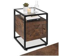 TecTake® Mesitas de Noche con Estructura de Acero, Mesita de Noche, Mesa Auxiliar Ideal para Decoracion Hogar y Muebles Dormitorio - 40 x 43 x 60,5 cm Madera Industrial Oscura, Rústica