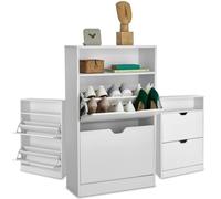 tectake® Moderno Zapatero con 2 Cajones Abatibles y 4 Niveles, Capacidad para 12 Pares de Zapatos, Estanteria Abierta, Organizador Zapatos, Montaje Sencillo, Mueble Zapatero Entrada Recibidor - Blanco