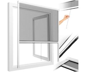 tectake® Mosquitera Ventana Ajustable, Malla Mosquitera Enrollable, Red Antimosquitos Ventana, Estructura de Aluminio, Instalación Fácil Interior/Exterior - 130 x 160 cm Blanco