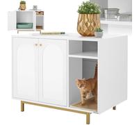TecTake® Mueble arenero Gatos 2 en 1 con Entrada Lateral y Puertas magnéticas, Compartimento Integrado, Alfombra arenero Gato, para Caja de Arena Gatos - Blanco/Dorado