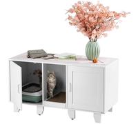 tectake® Mueble Arenero Gatos 2 en 1 con Entrada Lateral y Puertas Magnéticas, Compartimento Integrado, Alfombra Arenero Gato, para Caja de Arena Gatos - Blanco