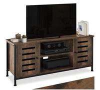 tectake® Mueble Bajo para Televisor, Estilo Industrial, Madera y Acero | compartimento abierto, 2 compartimentos con puertas magnéticas, estante ajustable, madera industrial oscura, rústica