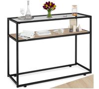 tectake® Mueble Recibidor Estilo Industrial, Consola Auxiliar con 2 Estantes, Tablero de Cristal, Estructura de Acero, Madera Aglomerada, Mueble Entrada - Madera Industrial Clara, Roble Sonoma