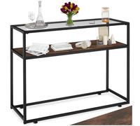 TecTake® Mueble Recibidor Estilo Industrial, Consola Auxiliar con 2 Estantes, Tablero de Cristal, Estructura de Acero, Madera Aglomerada, Mueble Entrada - Madera Industrial Oscura, Rústica