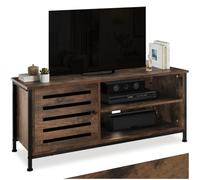 tectake® Mueble TV con Estilo Industrial, Mueble TV Salon con 2 Compartimentos Abiertos, Aparador con Puerta Magnética, Muebles de Salon - 110 x 41,5 x 50,5 cm Madera Industrial Oscura, Rústica