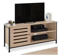 tectake® Mueble TV con Estilo Industrial, Mueble TV Salon con 2 Compartimentos Abiertos, Aparador con Puerta Magnética, Muebles de Salon - 110 x 41,5 x 50,5 cm Madera Industrial Clara, Roble Sonoma