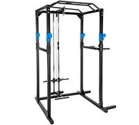 TecTake® multiestación musculación, con poleas Gimnasio, Barra de dominadas, Gym en casa, Soporte Barra Pesas, Maquina Gimnasio multifuncion, Gimnasio en casa, Rack musculación - Negro/Azul